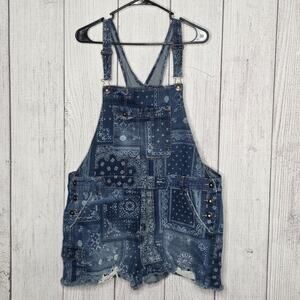 No Boundaries Denim Short Overalls Bandana Patchwork Juniors, sz XXXL/21